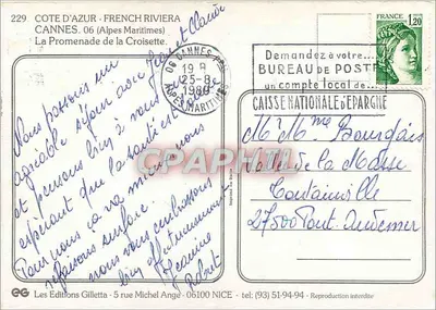Cannes - A Promenade de la Croisette — As Edições Gilletta, n°229 — Verso