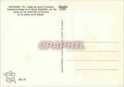 Sisteron - Alpes de Haute Provence — Importante etapa da Rota Napoleônica, às margens do lago formado pela Durance — Éditions Photoguy — Verso