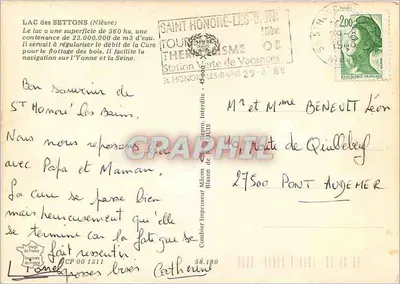 Lago dos Settons — 58 Nièvre — editor Combier Impressor — Verso