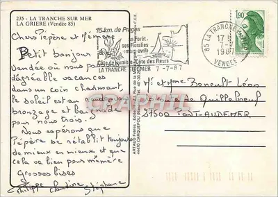 La Tranche sur Mer - La Grière — Bilhete postal antigo editado por ASTAUF Editora — Verso