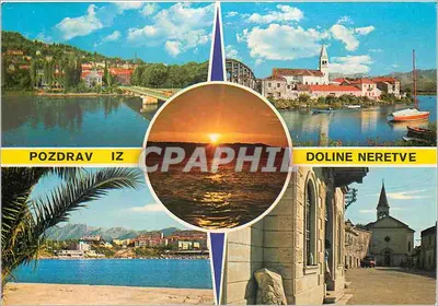 Doline Neretve — vista panorâmica com ponte, igreja e pôr do sol — IZDAVAC VJESNIK — Zagreb
