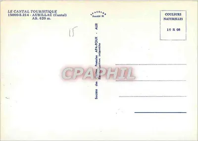 Aurillac — Velhas Casas, O Square, Castelo de São Etienne — Sociedade das Cartas Postais APA-POUX — Verso