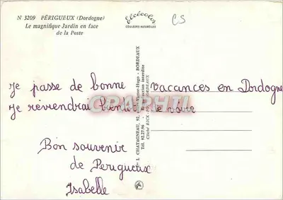 Périgueux (Dordogne) — O magnífico Jardim em frente à Postagem — Élécé — N° 3209 — Verso