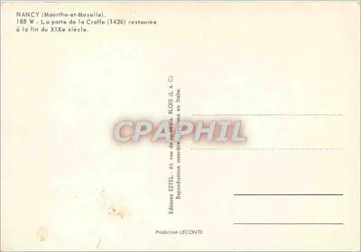 Brama Craffe — Nancy (Meurthe-et-Moselle) — Wydawca ESTEL, n° METZ — Rewers