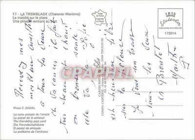 La Tremblade — mercado na praça e pinasse no porto — Charente-Maritime — Verso