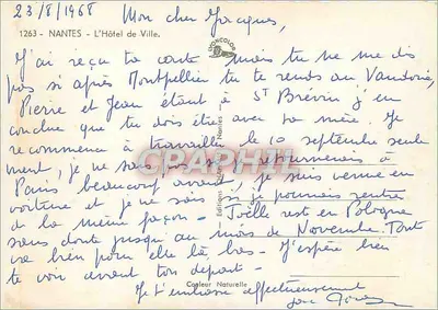 Nantes - O Hotel de Ville — vista de jardim com flores — editor Rosy, n°1263 — Verso