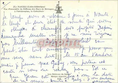 Nantes (Loire-Atlantique) — Vista geral do Castelo dos Duques da Bretanha no fundo, a Catedral — Éditions du Gabier — Verso