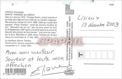Święta Tereska z Lisieux — Bazylika — Souvenir de LISIEUX — Rewers