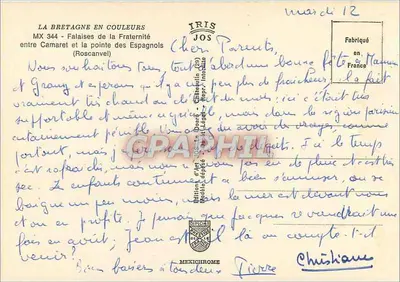 Falésias da Fraternidade — entre Camaret e a ponta dos Espanhóis — Edições de Arte IRIS — Verso