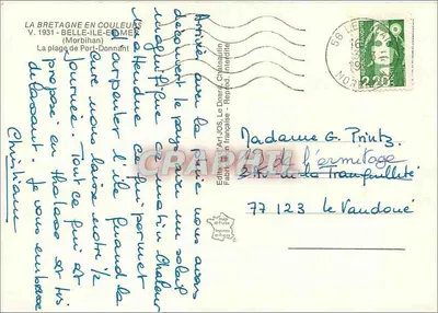 Praia de Port-Donnant — Bretanha — Edição Art JOS, n° 77 123 — Verso