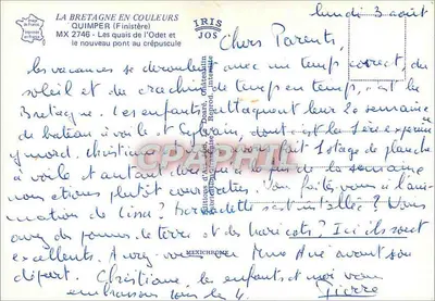 Quimper (Finistère) — Brzegi Odetu i nowy most w zachodzie — wydawca IRIS JOS, n° 2746 — Rewers