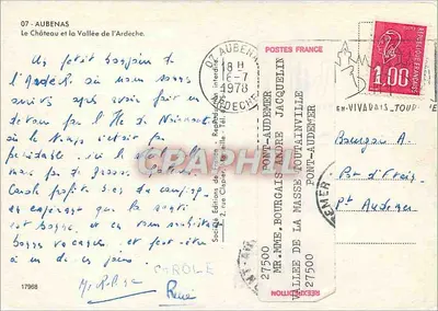 Aubenas — O Castelo e a Vale do Ardèche — Sociedade Éditions de France — Verso