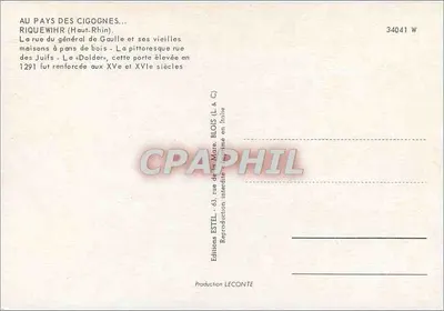 Riquewihr — widok ulicy generała de Gaulle, domów z drewnianymi półkami i bramy Dolder — wydawcy ESTEL — Rewers
