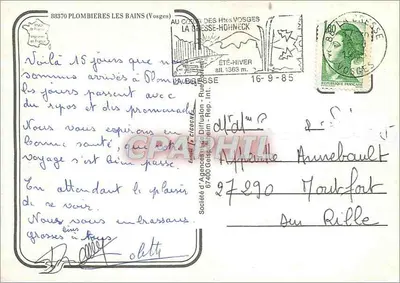 Plombières-les-Bains — Vista geral, A Buvette, Os Banhos Romanos, Praça dos Banhos Romanos — Editor: Sociedade de Agências de Diffusão — Verso