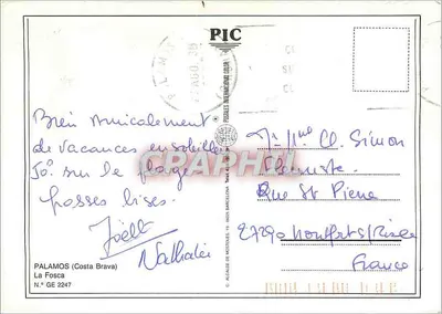 Palamós — praia animada sob um pinheiro — editor PIC, n° GE 2247 — Verso