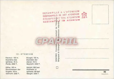 Bruxelas — Atomiüm — editor Sominex, n°13 — Verso