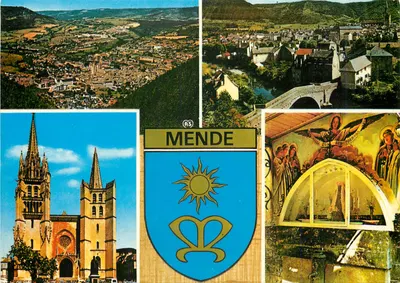 Mende (Lozère) — vista geral, ponte, catedral, estátua do Papa Urbano V — editor AFA-POUX