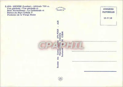 Mende (Lozère) — vista geral, ponte, catedral, estátua do Papa Urbano V — editor AFA-POUX — Verso