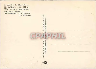 Vallauris — Centro importante de cerâmicas artísticas — Edição Y.P.A. - 1970 — Verso