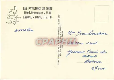 Les Pavillons du Golfe Favone — Hôtel-Restaurant — Wydawnictwo P. Laverrieres — Rewers