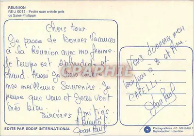 Mała kuchnia kreolka blisko Saint-Philippe — Réunion — Wydane przez Eddif International, n° REU 0011 — Rewers