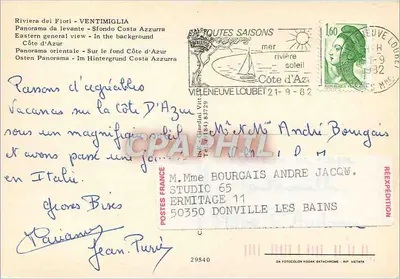 Wizja panoramiczna Ventimiglia — Riviera dei Fiori — wydawca VILENEUVE LOUBET, n° 29540 — Rewers