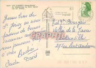 Jezioro Annecy — widok z teleferyku Mont Veyrier na Annecy — Éditions Gil, G 274 — Rewers