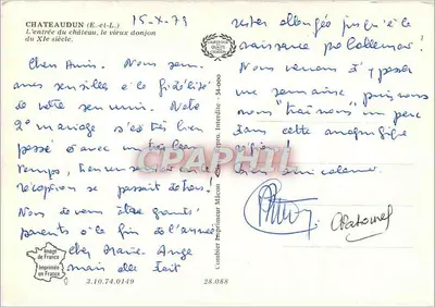 Châteaudun — O antigo torreão do século XIX — Impressora Mâcon — Verso