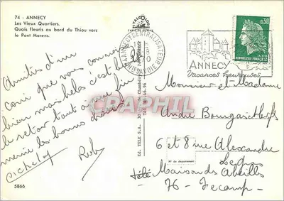 Annecy — Die Alten Viertel, blühende Ufer am Thiou in Richtung Brücke Morens — Éd. TELE S.A. n° 5866 — Rückseite