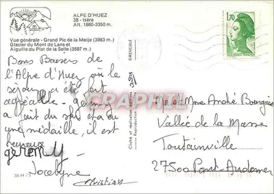 Alpe d'Huez — widok z lotu ptaka z teleferykiem — wyd. Graphiphil, n° 38 H 73 — Rewers