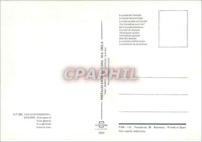Encamp — widok z lotu ptaka z teleferykiem — Postales Escultur ORO — Rewers