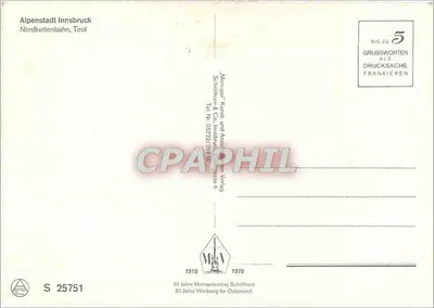 Teleférico sobre montanhas rochosas — Alpenstadt Innsbruck, Nordkettenbahn, Tirol — Monopolar Kunst und Anstalt, Schollhorn & Co. — Verso
