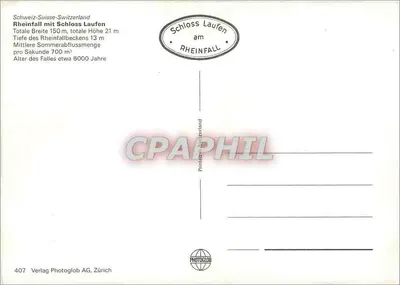 Rheinfall com castelo de Laufen — editor Photoglob AG, Zürich, n° 407 — Verso