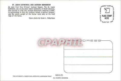 Catedral São Luís e monumento Jackson — Nova Orleans — editor Grant L. Robertson, série GLR-C-371 — Verso