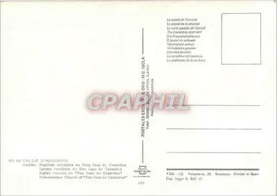 Sant Joan de Casselles — Romeinse kerk — Uitgever Postalès d'Andorra, n° 89 — Achterkant