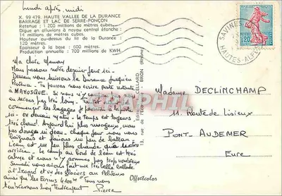 Represa de Serre-Ponçon — Alta Valey da Durance — Editor Cellaard, n° X.99479 — Verso