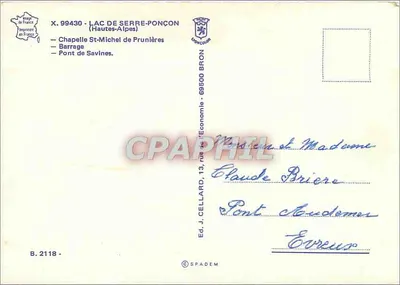 Serre-Ponçon — Lago, barragem e paisagens — Ed. J. Cellard, B. 2118 — Verso