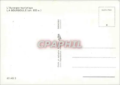 La Bourboule — vista invernal — Coleção Turística da Auvergne, n° 63 AG 5 — Verso
