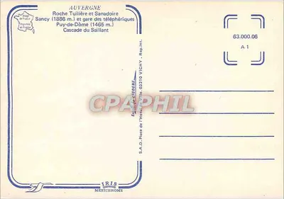 Auvergne — Roche Tuilière, Puy-de-Dôme, Cascata del Saillant — S.A.D. Places de l'Hotel de Ville, Vichy — Verso