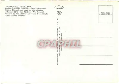 Chaudes-Aigues — vista geral e cascata — Sociedade das Cartas Postais APA-DOUX — Verso
