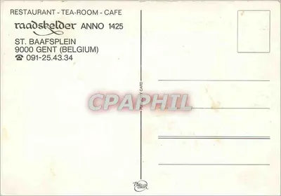 Restaurante-Tea-Room-Café Raadskelder — Anno 1425 — Gent, Bélgica — Verso