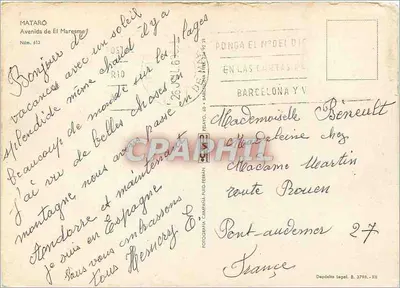 Mataró — Aleja El Maresme — Wydawca Fotográﬁca Campana-Pug-Febran, N° 613 — Rewers