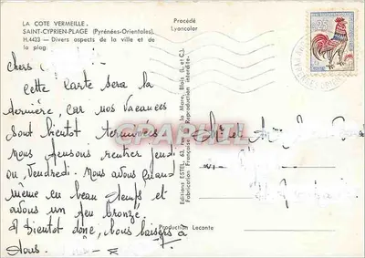 Saint-Cyprien — Souvenir da Costa Vermelha — Editor ESTEL, n° H.4423 — Verso