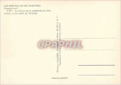 Chartres — Przód katedry z XII wieku, widziany z ogrodu Biskupiego — Wydawnictwo Valoire, Blois — Rewers