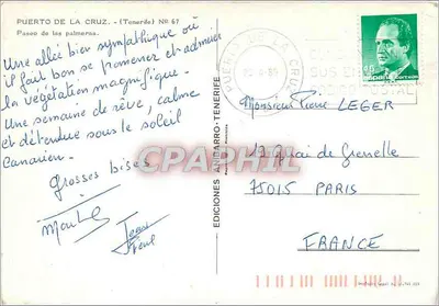 Puerto de la Cruz — Paseo de las Palmeras — Éditions Anbarro, N° 67 — Verso