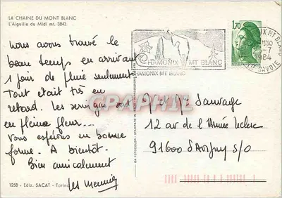L'Aiguille du Midi — Mont Blanc — Ediz. SACAT, Torino, n°1258 — Achterkant