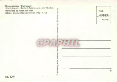 Pfarrkirche St. Peter und Paul — Oberammergau / Oberbayern — Editor Huber, n° 8204 — Verso