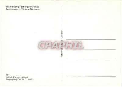 Zamek Nymphenburg w Monachium — Całość zimą z południowego zachodu — Fotoverlag Klammet & Aberl, Monachium, nr 100 — Rewers