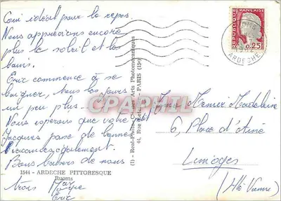 Os Desfiladeiros — Ponte sobre a Ardèche — Camping às margens da Ardèche — Lembrança de Ruoms — Verso