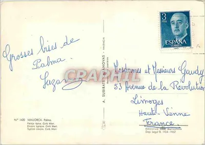 Casal típico de Palma — Mallorca — Edições URB Barcelona, n° 1420 — Verso